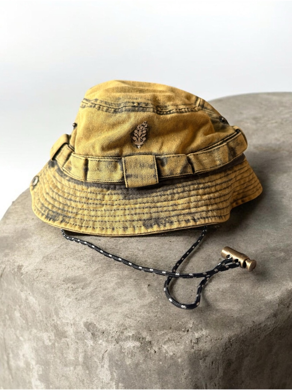 Free People Mustard Yellow Bucket Hat with Leaf Pin